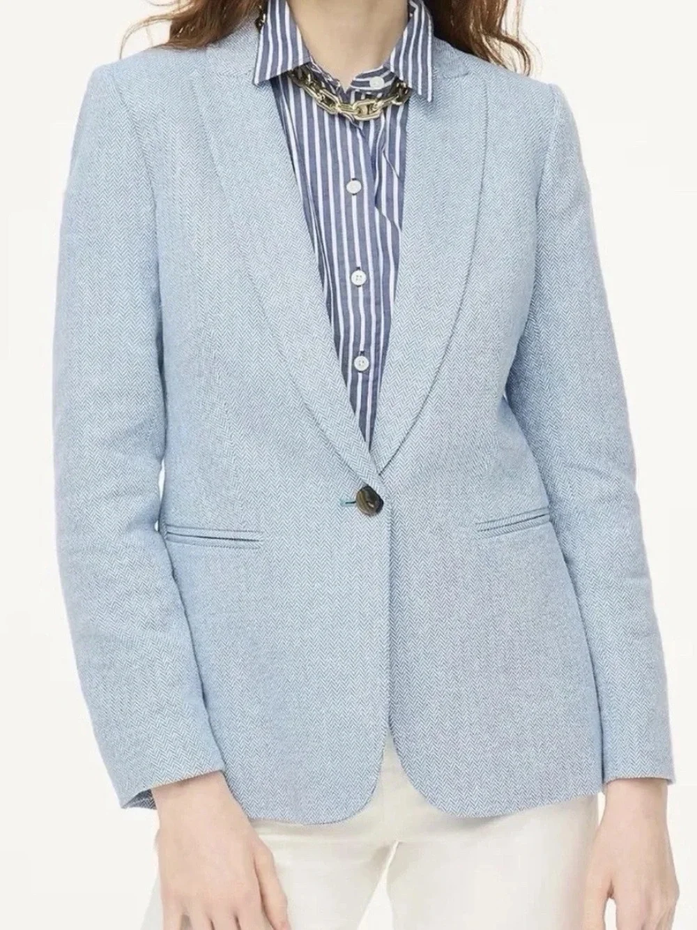 J.Crew Women’s Blue Herringbone Linen Blend Blazer Jacket Size 18 NWT